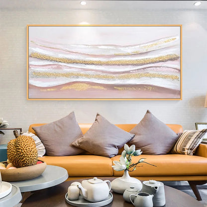 * Hand Painted * Large Format Golden Abstract Wall Art Painting Textured Brushed Strokes Acrylic Oil On Canvas Picture For Living Room Decor