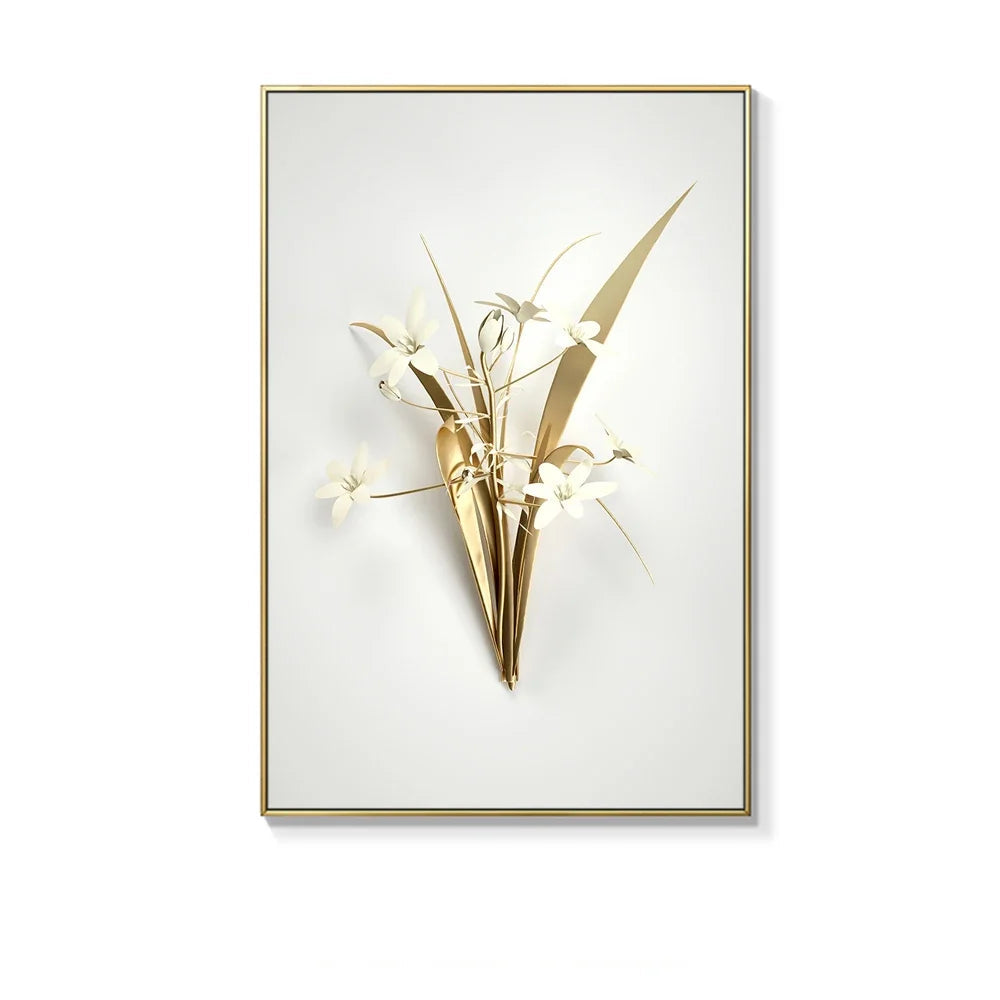 Gold wall sconce with floral design on a white background