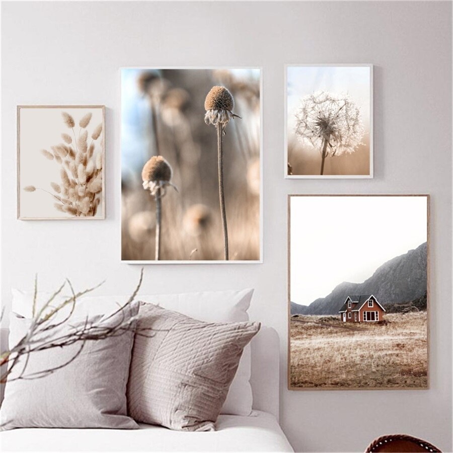 Natural Beige Grass Reeds Mountain Lake Landscapes Wall Art Fine Art Canvas Prints Pictures For Modern Living Room Gallery Wall Decor