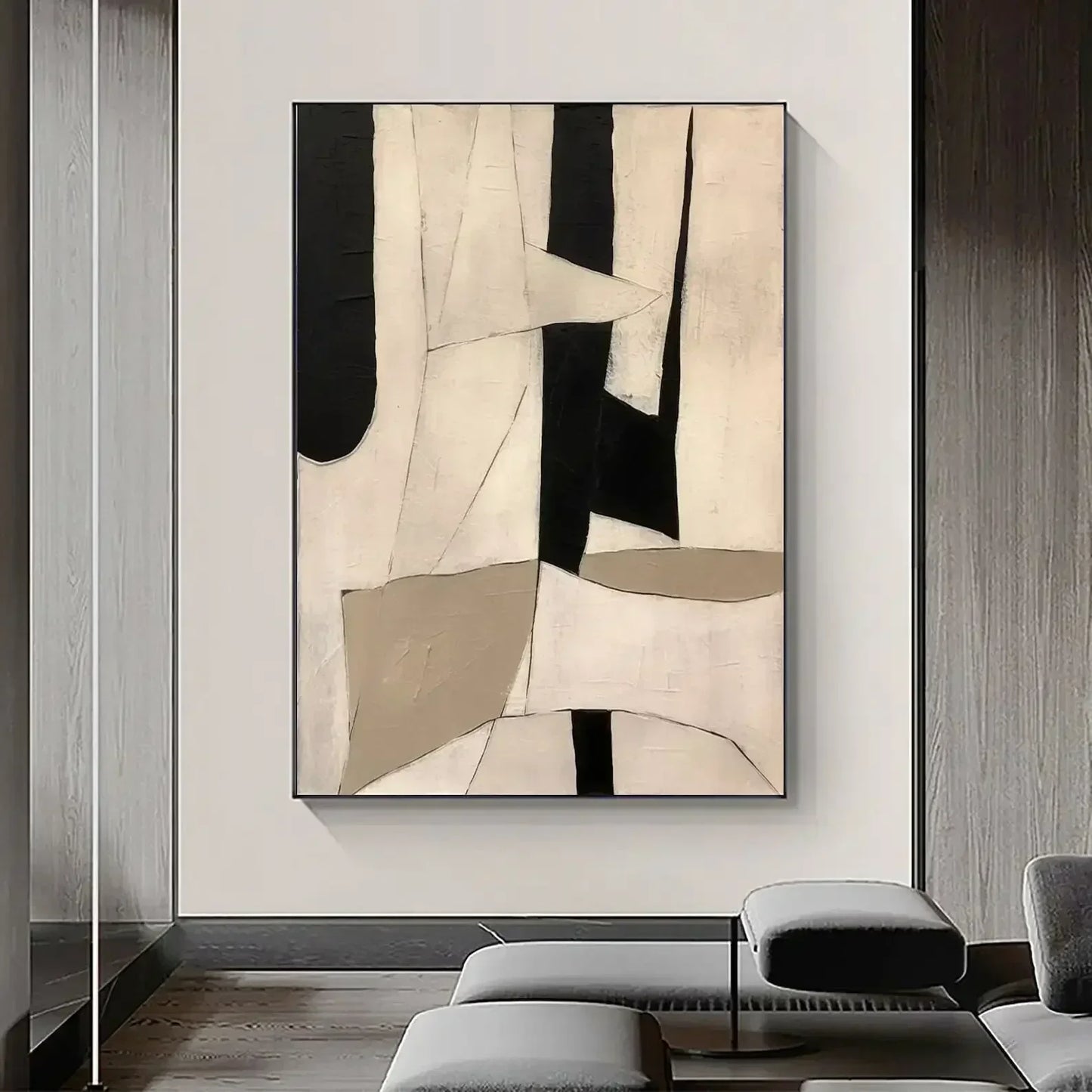  Hand Painted  Black Beige Modern Abstract Art Large Format Canvas Oil Painting For Living Room Entrance Hall Foyer Art Decor - Unique Wall Art Hand Painted On Canvas (Unframed)