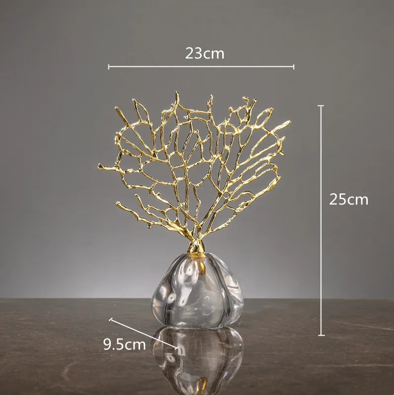 Ocean Themed Faux Coral Resin Ornaments Crystal Tree Glass Vase Decorative Figurines Abstract Art Sculpture For Luxury Living Room Coffee Table Decor