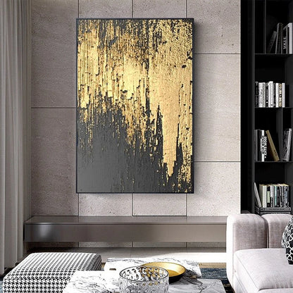 * Hand Painted * Modern Abstract Wall Art Large Format Golden Painting Textured Brush Strokes Acrylic Oil On Canvas Picture For Luxury Living Room