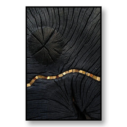 Abstract Black Golden Tree Rings Wall Art Fine Art Canvas Prints Light Luxury Pictures For Living Room Foyer Entranceway Reception Room Art Decor