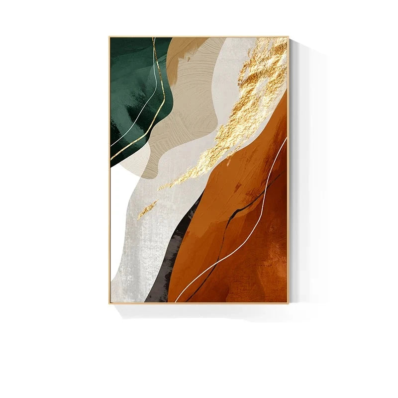 Colorful Nordic Abstract Geomorphic Wall Art Fine Art Canvas Prints Green Brown Beige Orange Pictures For Living Room Dining Room Decor