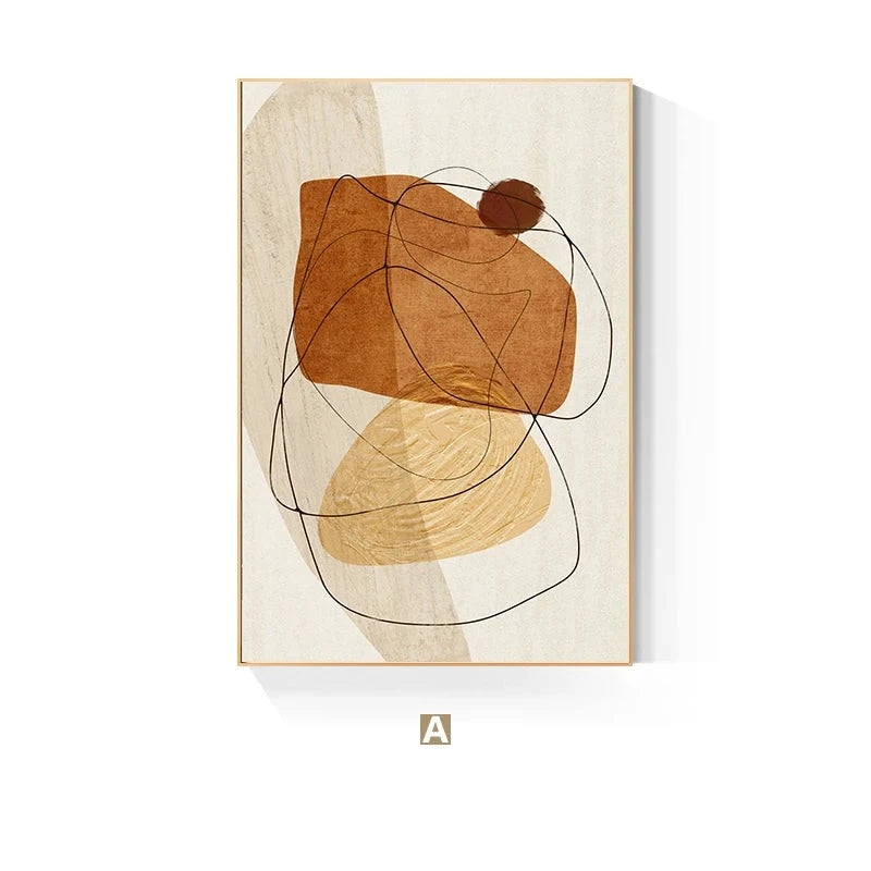 Scandinavian Abstract Shape Line &  Form Wall Art Fine Art Canvas Prints Neutral Color Scheme Pictures For Modern Living Room Decor