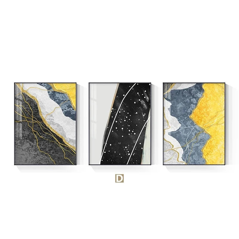 Modern Abstract Shades Of Grey Blue Yellow Wall Art Fine Art Canvas Prints Pictures For Modern Apartment Living Room Light Luxury Home Decor