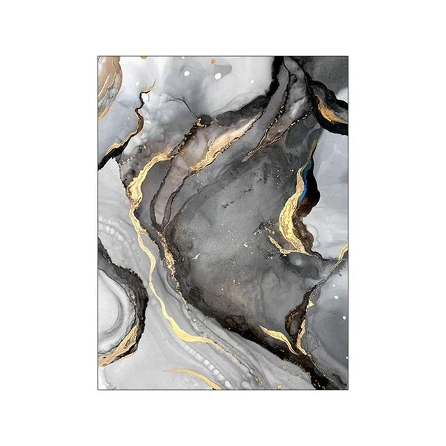 Black Golden Gray Marble Print Wall Art Fine Art Canvas Prints Abstract Pictures For Modern Apartment Living Room Home Office Decor