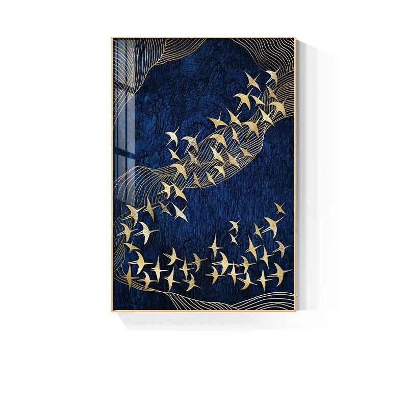 Auspicious Golden Fish In The Deep Blue Wall Art Fine Art Canvas Prints Modern Abstract Pictures For Home Office Boutique Hotel Art Decor