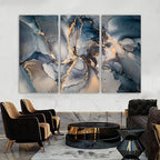 Set of 3Pcs Abstract Golden Blue Liquid Marble Print Wall Art Fine Art Canvas Prints Pictures For Modern Living Room Bedroom Home Office Decor