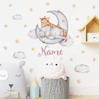 Personalized Baby's Name Wall Sticker For Nursery Room Cute Elephant Giraffe Moon & Stars Removable PVC Wall Decal For Kid's Room Wall Decor 