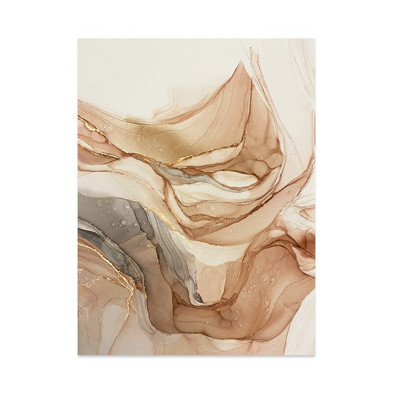 Modern Abstract Liquid Beige Golden Liquid Marble Wall Art Fine Art Canvas Prints Pictures For Luxury Living Room Chic Bedroom Art Decor
