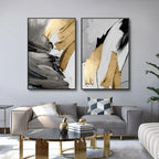 Set of 3 Pcs Thick Brush Grey Golden Abstract Wall Art Fine Art Canvas Prints Pictures For Living Dining Room Modern Art For Contemporary Interiors