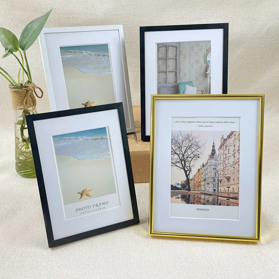 * Featured Sale * Black White Gold Aluminum Pictures Frames With Plexiglass Spring Clips & Hanging Hooks Modern Style Frames For Canvas Prints Sizes 10x15cm - 21x30cm (A4)