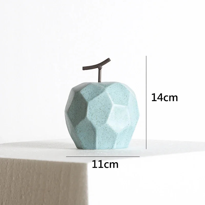 Modern Geometric Apple and Pear Ceramic Ornaments – Faceted Minimalist Fruit Sculptures for Modern Kitchen Decor