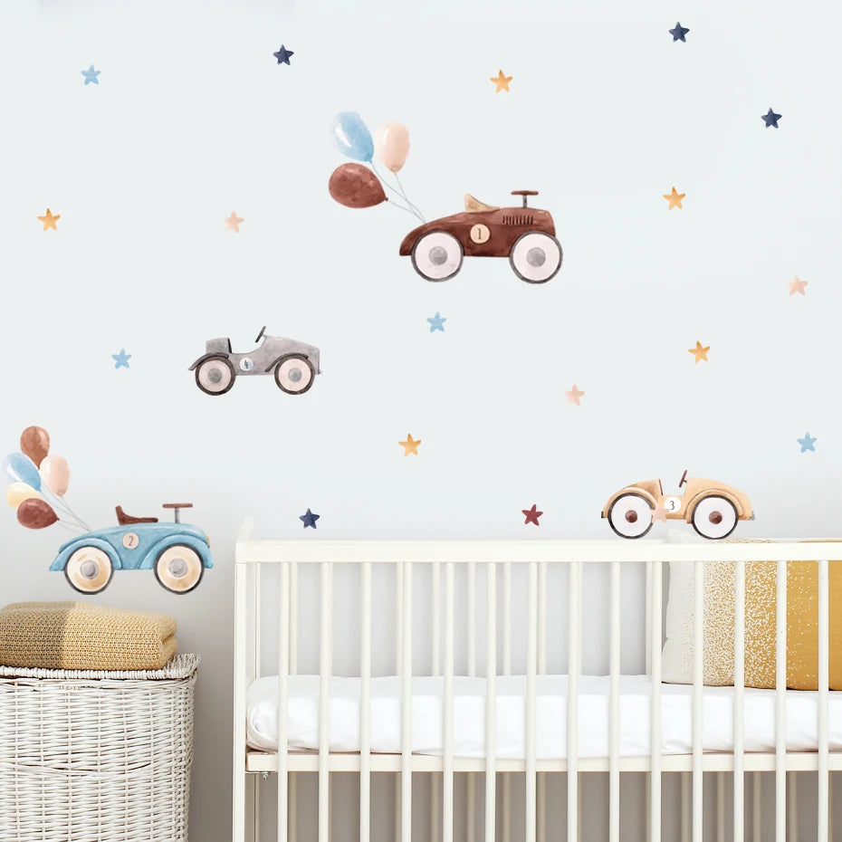 Planes Balloons & Automobiles Wall Sticks For Baby's Room Decor Removable Peel & Stick PVC Wall Decals For Creative Kid's Room Wall Decoration