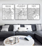 London Paris New York Amsterdam City Map Wall Art Fine Art Canvas Prints Black White Posters Pictures For Living Room Home Office Decor