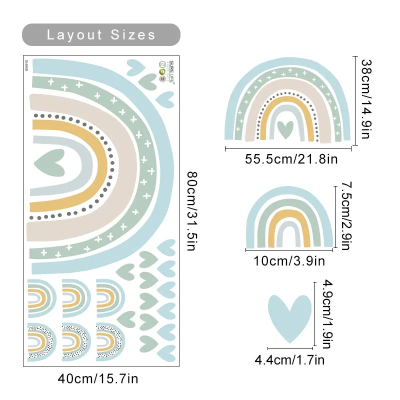 Cute Blue Pink Trendy Rainbow Wall Stickers For Baby's Room Removable Peel & Stick PVC Wall Decals For Creative DIY Kid's Room Decoration