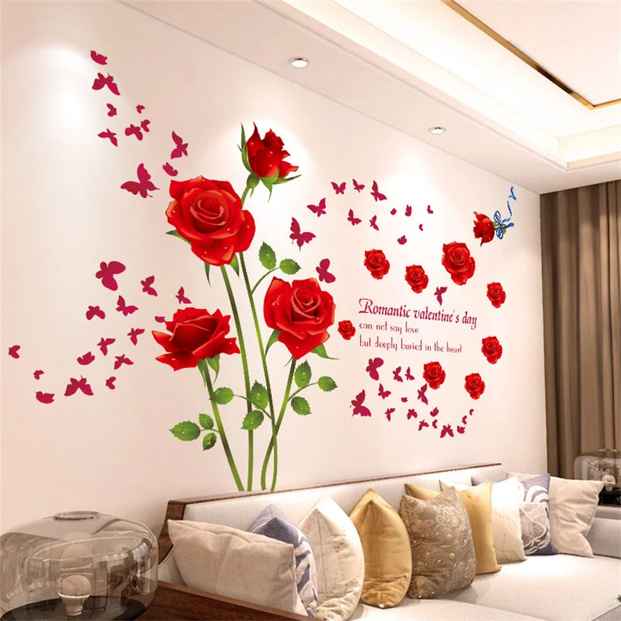 Colorful Floral Vinyl Wall Mural Wall Sticker For Living Room Bedroom Kid's Room Removable PVC Wall Decals For Creative DIY Home Decor 