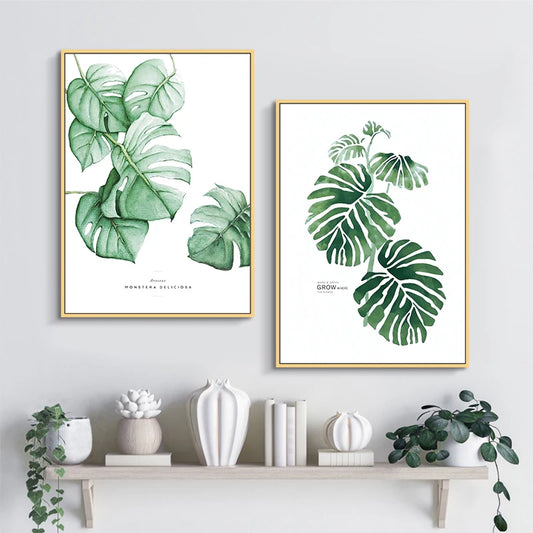 Minimalist Green Leaves Wall Art Fine Art Canvas Prints Simple Nature Modern Botany Pictures Of Flora For Living Room Kitchen Dining Room Wall Decor