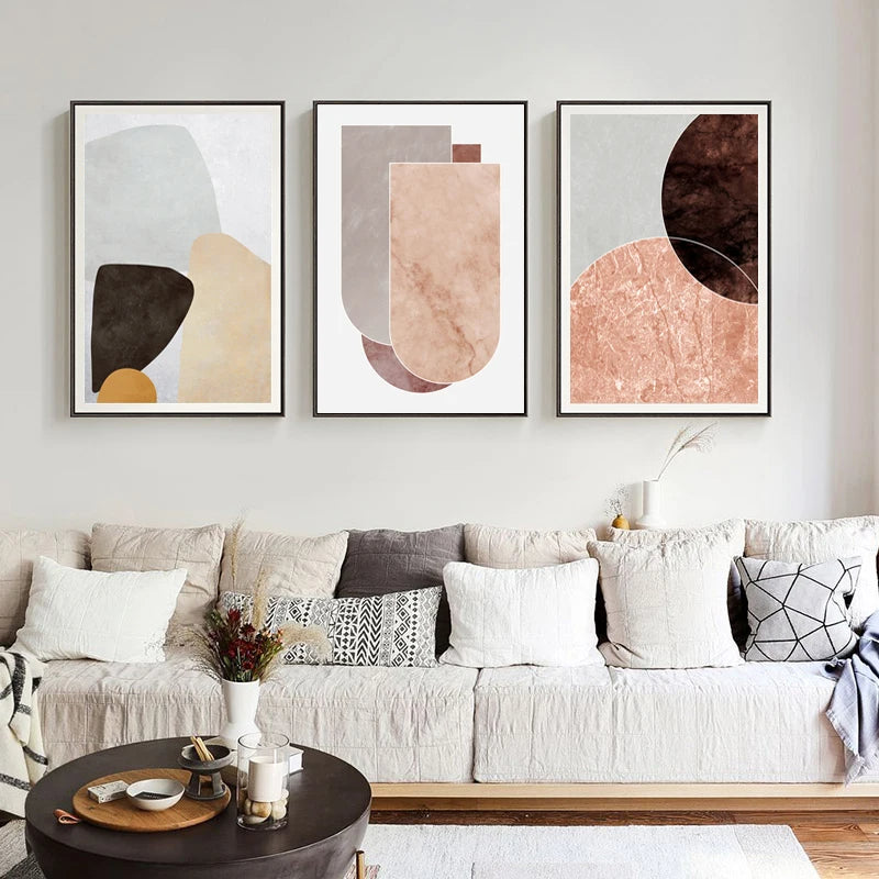 Scandinavian Abstract Grey Pink Granite Stone Wall Art Fine Art Canvas Prints Pictures For Modern Apartment Living Room Bedroom Art Decor