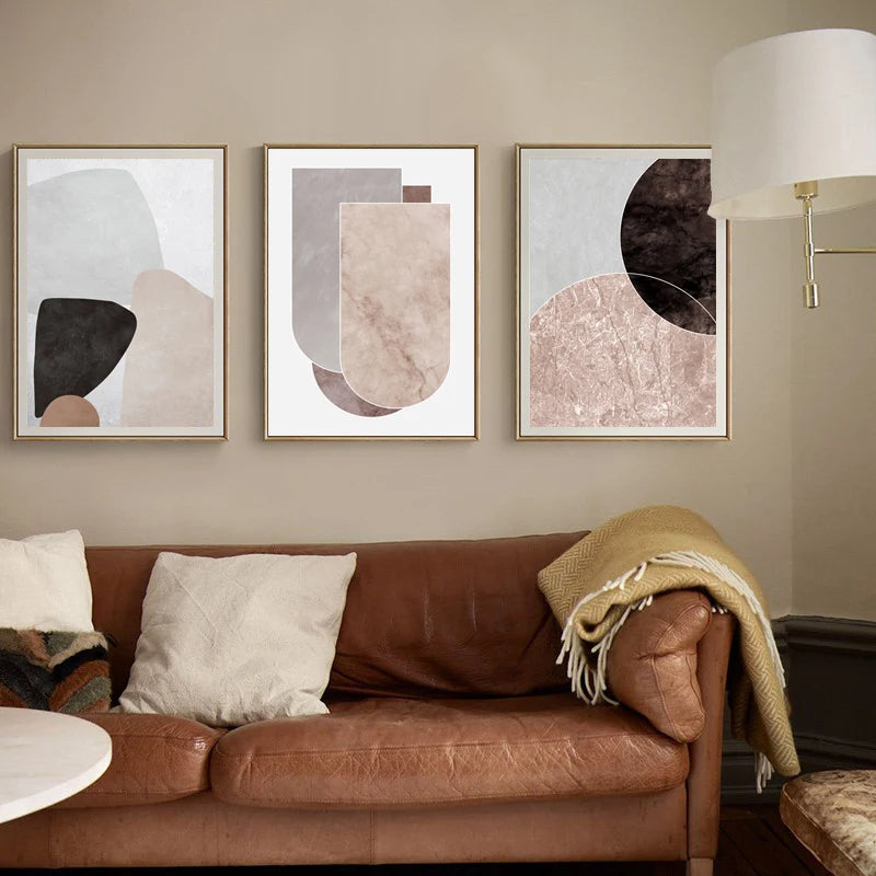 Scandinavian Abstract Grey Pink Granite Stone Wall Art Fine Art Canvas Prints Pictures For Modern Apartment Living Room Bedroom Art Decor