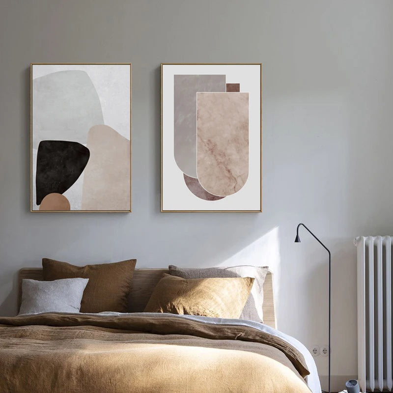 Scandinavian Abstract Grey Pink Granite Stone Wall Art Fine Art Canvas Prints Pictures For Modern Apartment Living Room Bedroom Art Decor