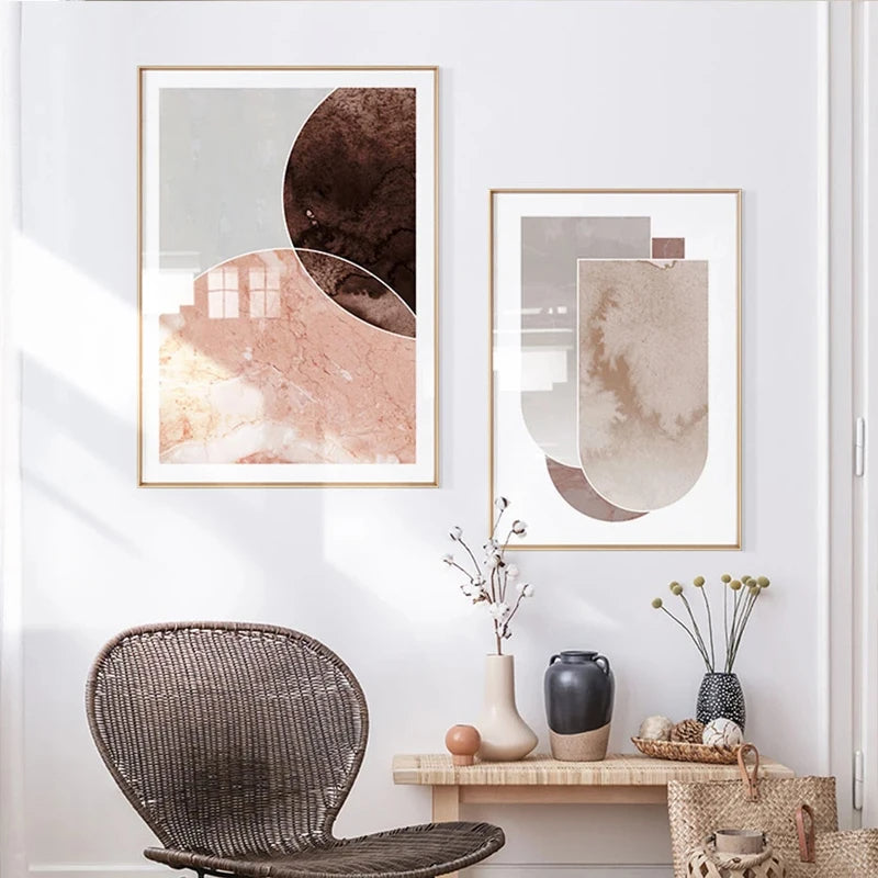 Scandinavian Abstract Grey Pink Granite Stone Wall Art Fine Art Canvas Prints Pictures For Modern Apartment Living Room Bedroom Art Decor