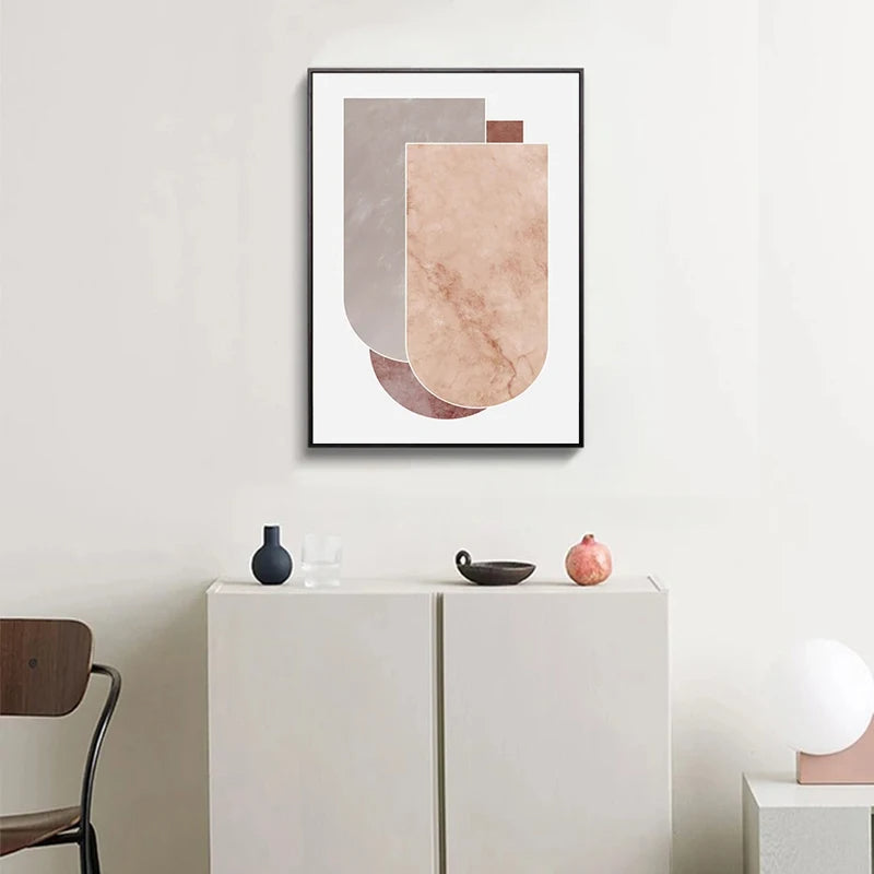 Scandinavian Abstract Grey Pink Granite Stone Wall Art Fine Art Canvas Prints Pictures For Modern Apartment Living Room Bedroom Art Decor