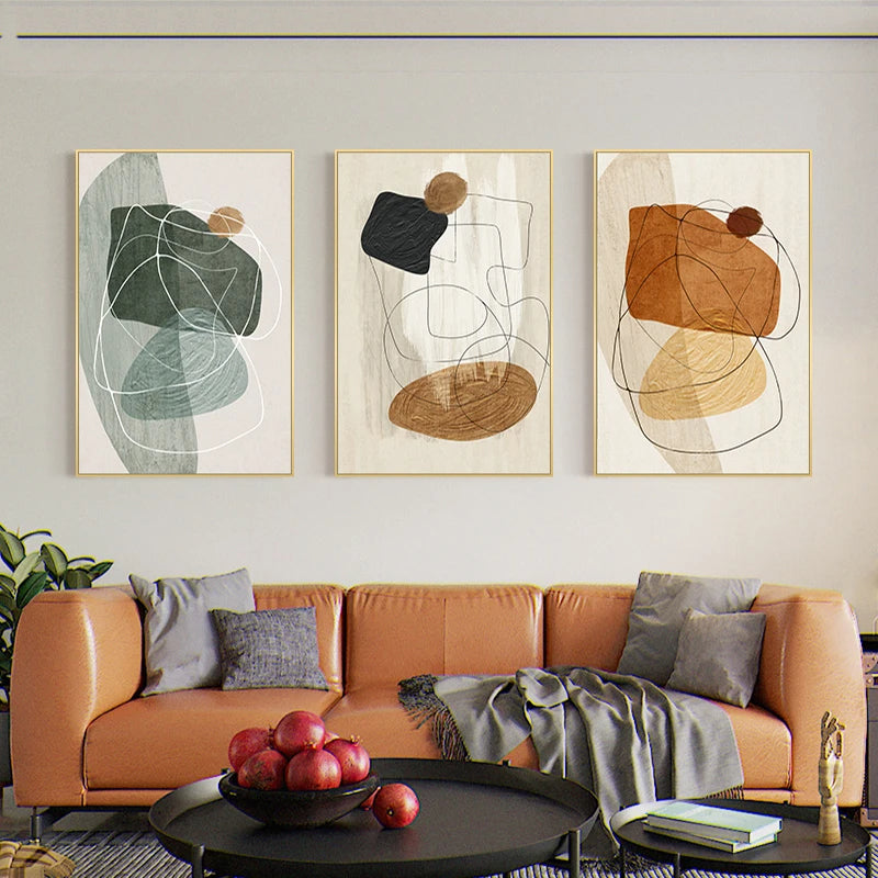 Scandinavian Abstract Shape Line & Form Wall Art Fine Art Canvas Prints Neutral Color Scheme Pictures For Modern Living Room Decor