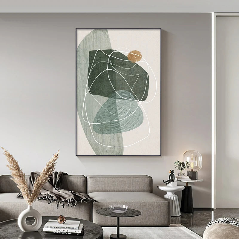 Scandinavian Abstract Shape Line & Form Wall Art Fine Art Canvas Prints Neutral Color Scheme Pictures For Modern Living Room Decor
