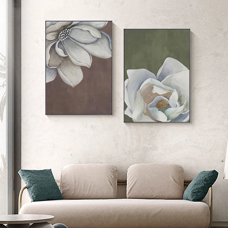 Scandinavian Big Floral Wall Art Fine Art Canvas Prints White Petal Flower Posters Modern Botanical Pictures For Foyer Living Room
