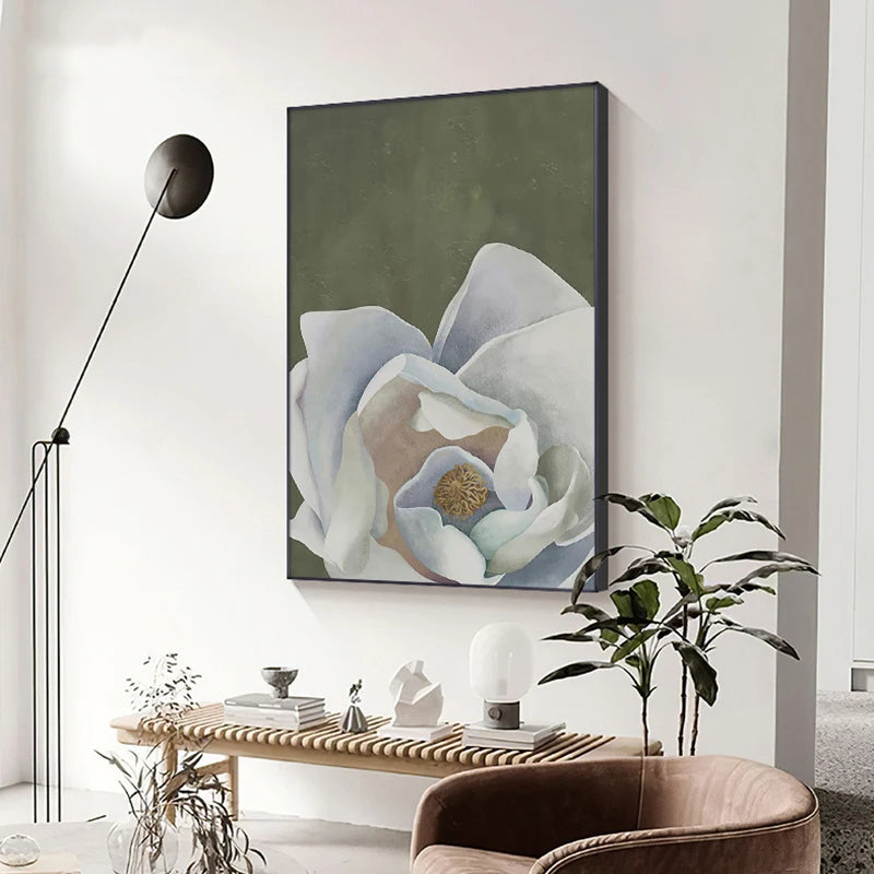 Scandinavian Big Floral Wall Art Fine Art Canvas Prints White Petal Flower Posters Modern Botanical Pictures For Foyer Living Room