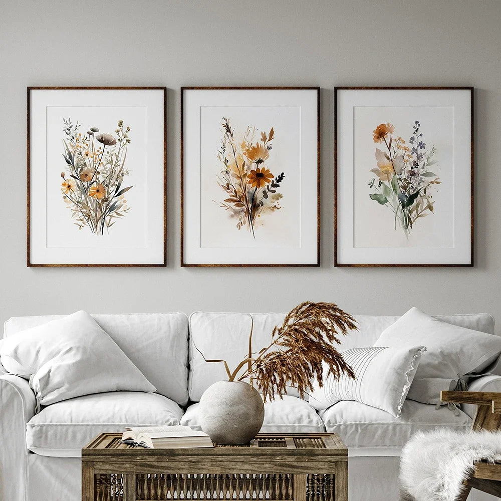 Scandinavian Floral Meadow Flower Wall Art Fine Art Canvas Prints Modern Minimalist Botany Pictures For Living Room Home Decor 2024