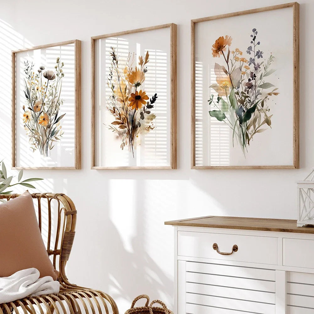 Scandinavian Floral Meadow Flower Wall Art Fine Art Canvas Prints Modern Minimalist Botany Pictures For Living Room Home Decor 2024