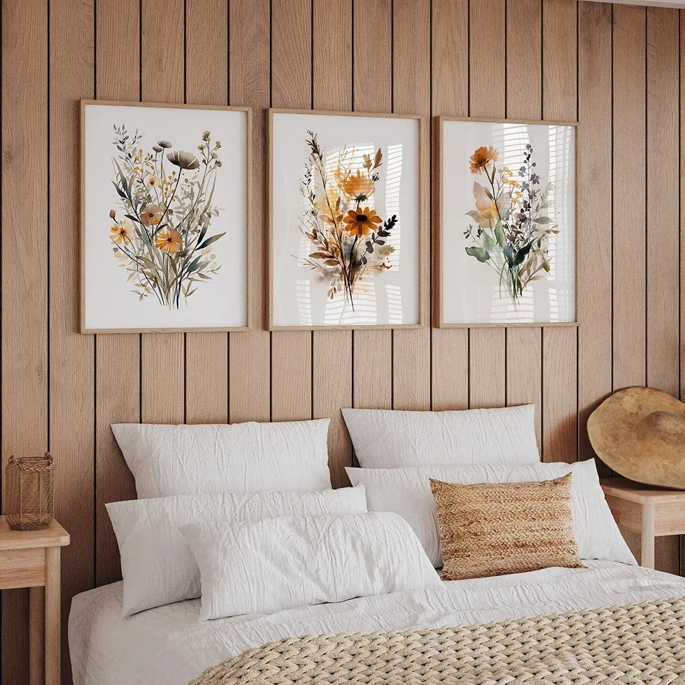 Scandinavian Floral Meadow Flower Wall Art Fine Art Canvas Prints Modern Minimalist Botany Pictures For Living Room Home Decor 2024