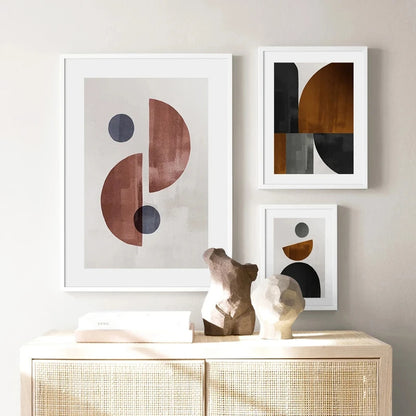 Scandinavian Minimalist Geometric Dark Neutral Colors Wall Art Fine Art Canvas Prints Modern Abstract Pictures For Living Room Home Decor
