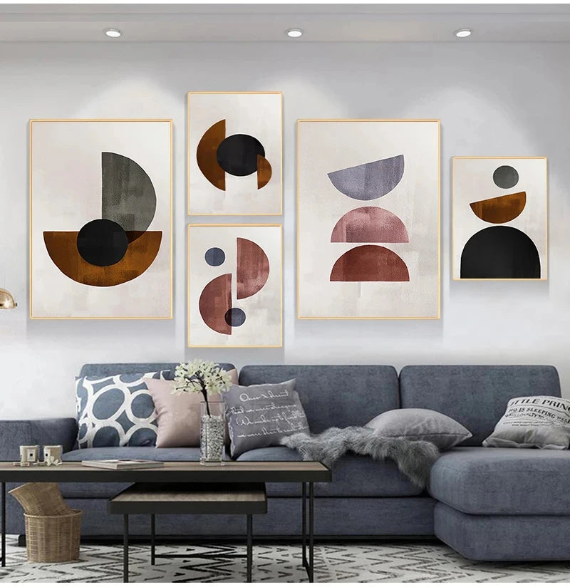 Scandinavian Minimalist Geometric Dark Neutral Colors Wall Art Fine Art Canvas Prints Modern Abstract Pictures For Living Room Home Decor