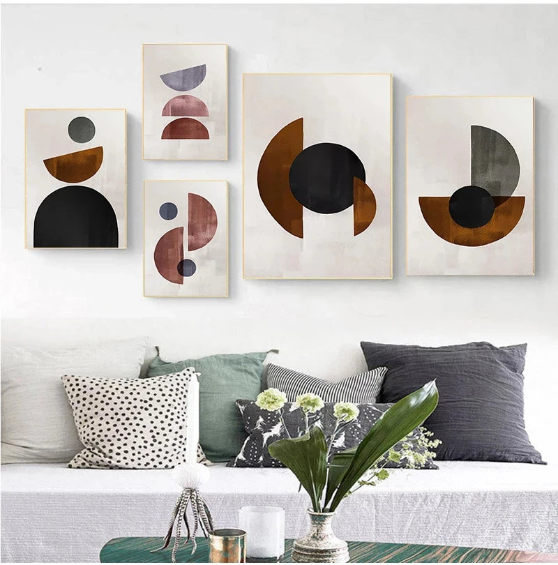 Scandinavian Minimalist Geometric Dark Neutral Colors Wall Art Fine Art Canvas Prints Modern Abstract Pictures For Living Room Home Decor
