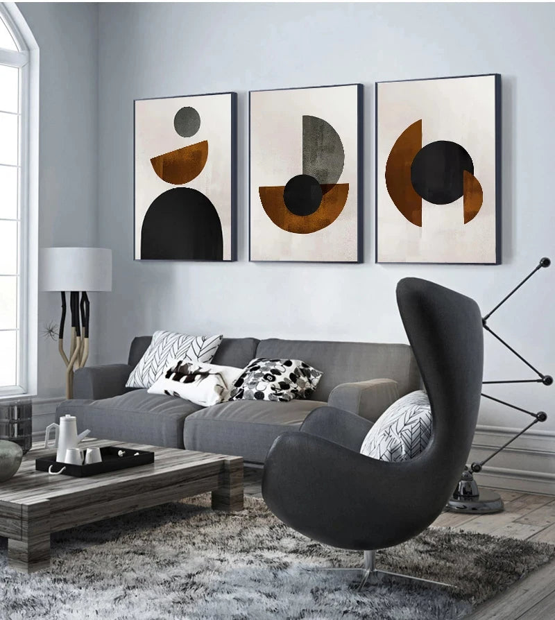 Scandinavian Minimalist Geometric Dark Neutral Colors Wall Art Fine Art Canvas Prints Modern Abstract Pictures For Living Room Home Decor