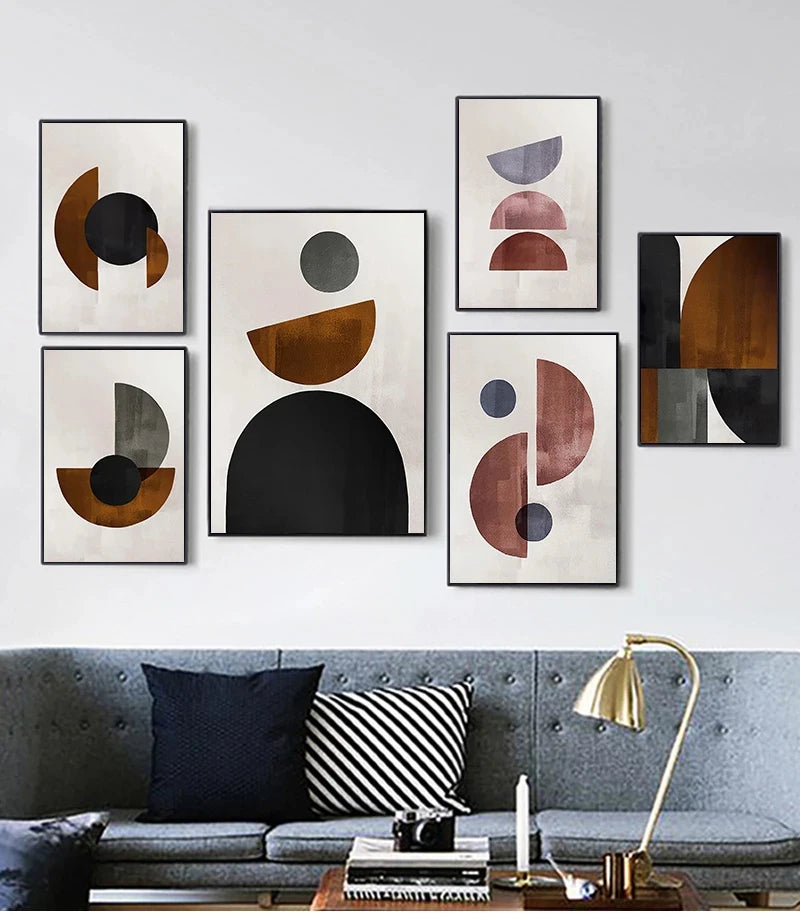 Scandinavian Minimalist Geometric Dark Neutral Colors Wall Art Fine Art Canvas Prints Modern Abstract Pictures For Living Room Home Decor
