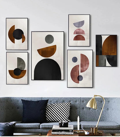 Scandinavian Minimalist Geometric Dark Neutral Colors Wall Art Fine Art Canvas Prints Modern Abstract Pictures For Living Room Home Decor