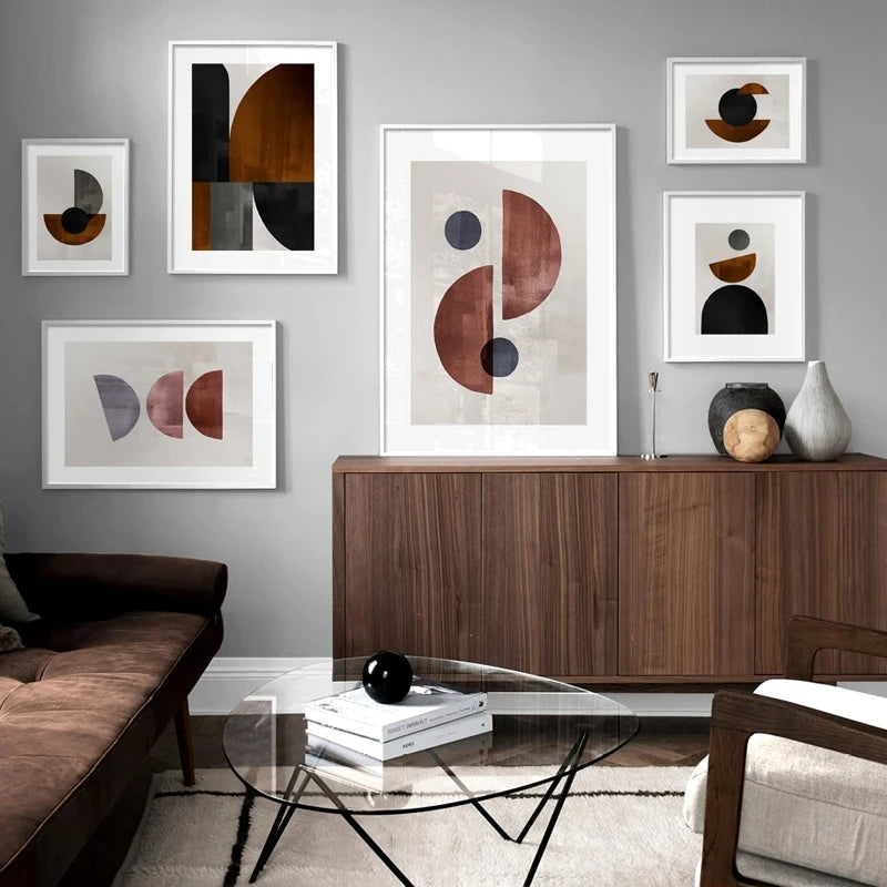 Scandinavian Minimalist Geometric Dark Neutral Colors Wall Art Fine Art Canvas Prints Modern Abstract Pictures For Living Room Home Decor
