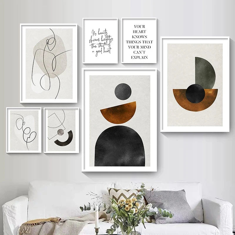 Scandinavian Minimalist Geometric Dark Neutral Colors Wall Art Fine Art Canvas Prints Modern Abstract Pictures For Living Room Home Decor
