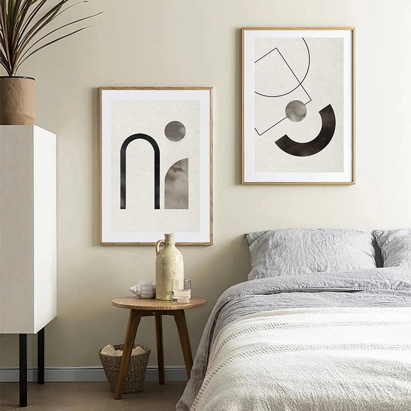 Scandinavian Minimalist Geometric Dark Neutral Colors Wall Art Fine Art Canvas Prints Modern Abstract Pictures For Living Room Home Decor