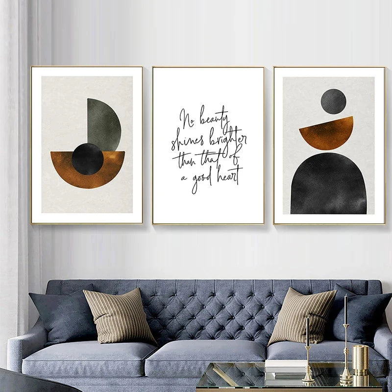 Scandinavian Minimalist Geometric Dark Neutral Colors Wall Art Fine Art Canvas Prints Modern Abstract Pictures For Living Room Home Decor