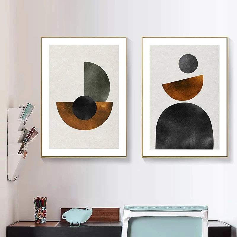Scandinavian Minimalist Geometric Dark Neutral Colors Wall Art Fine Art Canvas Prints Modern Abstract Pictures For Living Room Home Decor