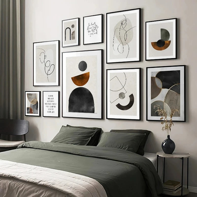Scandinavian Minimalist Geometric Dark Neutral Colors Wall Art Fine Art Canvas Prints Modern Abstract Pictures For Living Room Home Decor