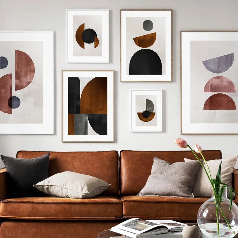 Scandinavian Minimalist Geometric Dark Neutral Colors Wall Art Fine Art Canvas Prints Modern Abstract Pictures For Living Room Home Decor