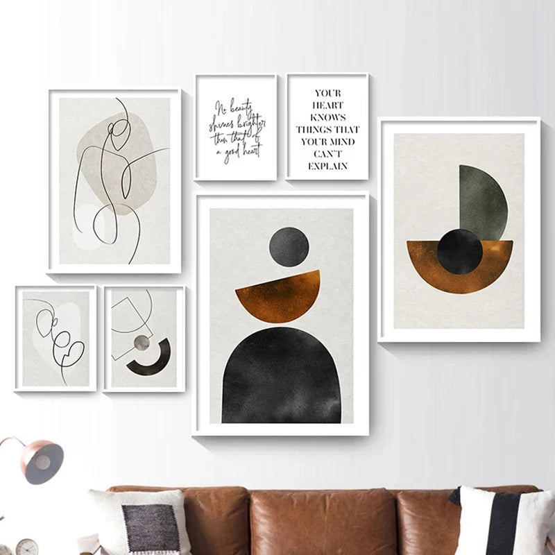 Scandinavian Minimalist Geometric Dark Neutral Colors Wall Art Fine Art Canvas Prints Modern Abstract Pictures For Living Room Home Decor