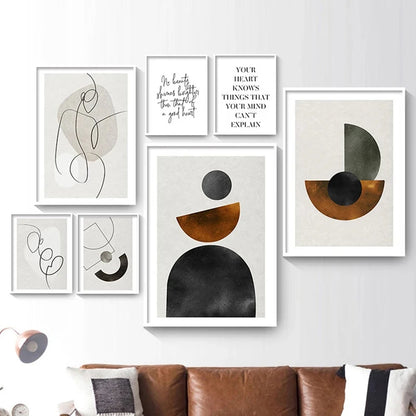 Scandinavian Minimalist Geometric Dark Neutral Colors Wall Art Fine Art Canvas Prints Modern Abstract Pictures For Living Room Home Decor